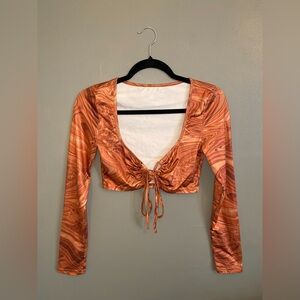 SHEIN EZwear Marble Print Tie Front Crop Top (Size M)